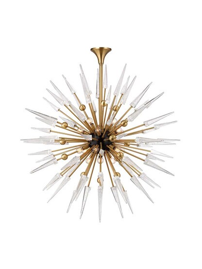 Sparta 18-Light Chandelier in Aged Brass.